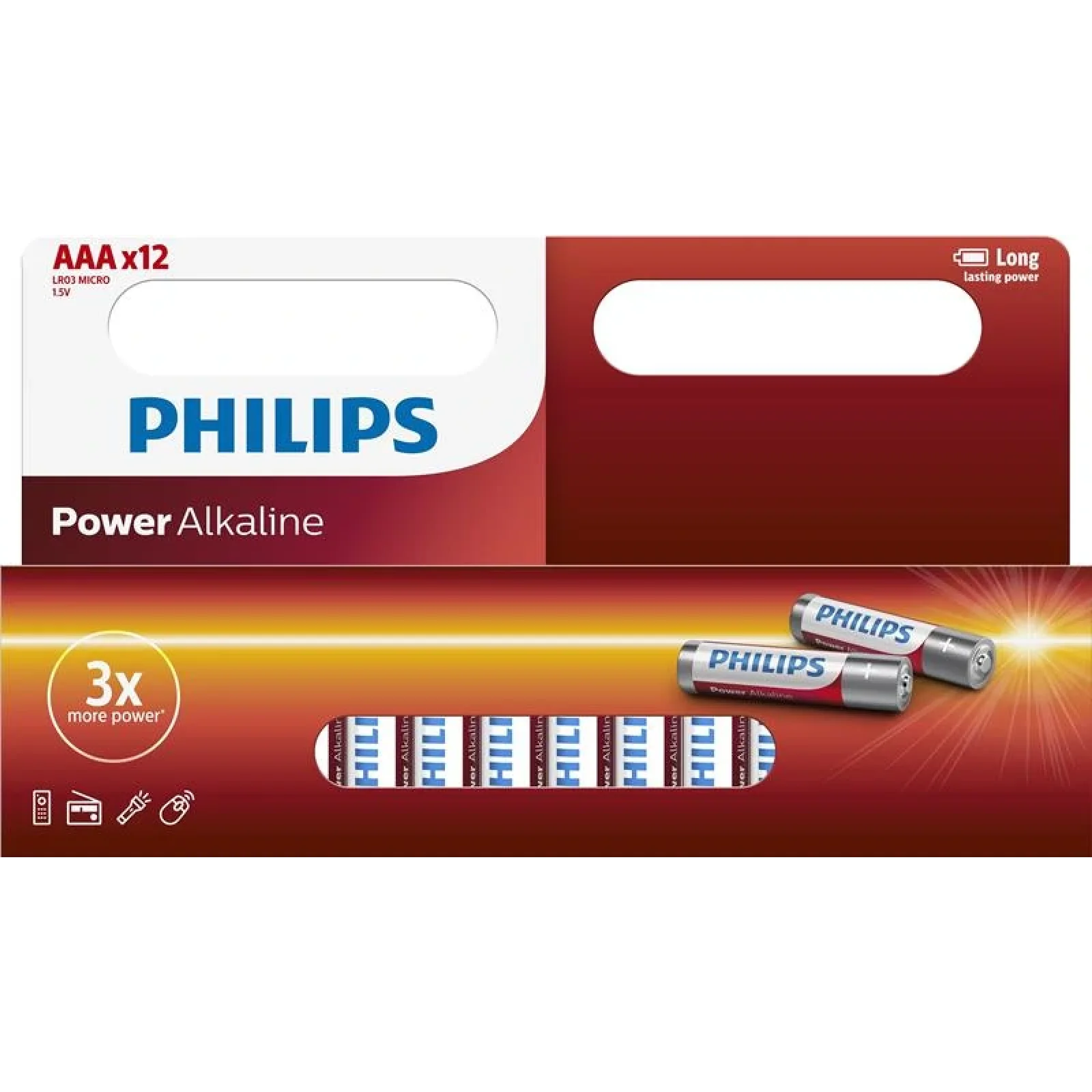 Батарейка Philips Power Alkaline AAA щелочная блистер, 12 шт, LR03P12W/10 UA